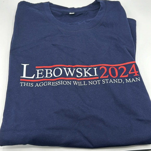 NWOT Big Lebowski 2024 This Aggression Will Not Stand Man Navy T-shirt The Dude - Picture 3 of 5